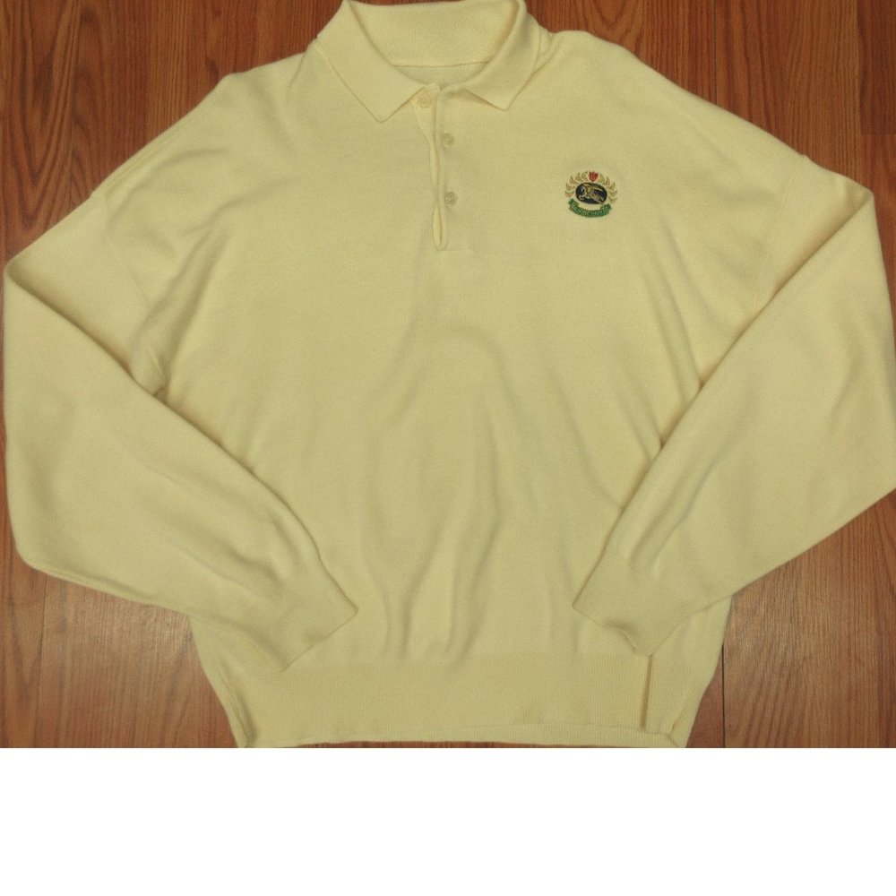 VTG BURBERRY 100% COTTON POLO SWEATER PALE YELLOW Sz LARGE, L
